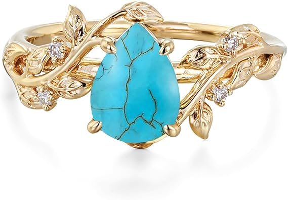 10K-14K-18K Solid Gold 1 Carat Pear Gemstone Vintage Engagement Ring for Women Nature Inspired Birthstone Leaf Vine Art Deco Wedding Promise Anniversary Rings for Her Wife Bridal