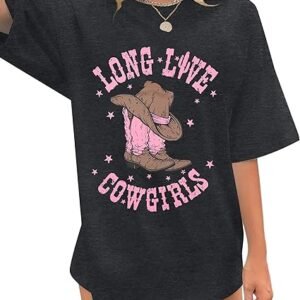 Cowgirl Shirts for Women Western Cowgirls Oversized T Shirt Retro Country Music Tee Casual Short Sleeve Tops