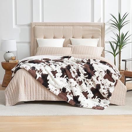 Cozy Bliss Cow Print Faux Fur Throw Blanket 002