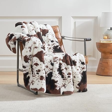 Cozy Bliss Cow Print Faux Fur Throw Blanket