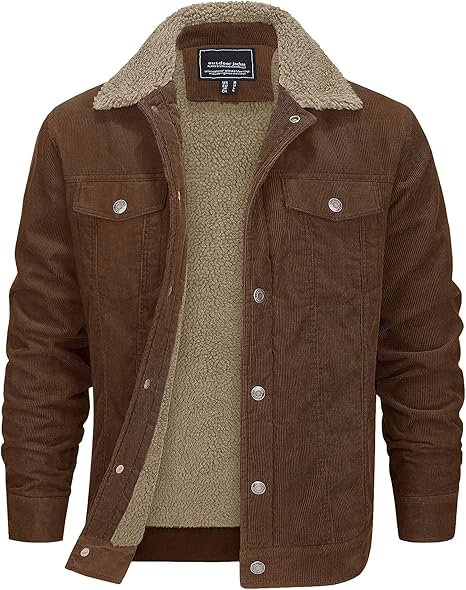 EKLENTSON Men’s Corduroy Jackets Sherpa Lined Winter Coats Thermal Warm Fleece Jacket Casual Lapel Trucker Jackets