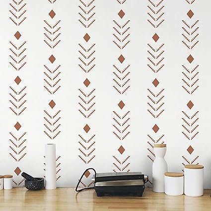 Ismoon Geometric Peel and Stick Wallpaper Boho Wallpaper Modern Herringbone Stripes Contact Paper Beige-Red Rusty Wallpaper Peel and Stick Vinyl Self Adhesive Wallpaper
