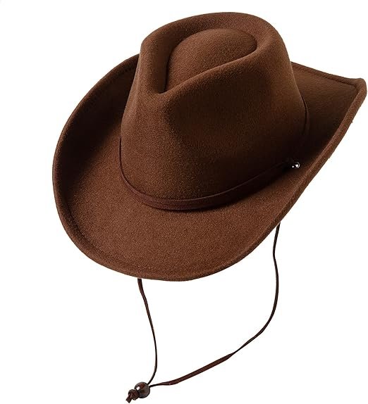 Jastore Kids Girls Boys Wide Brim Western Cowboy Cowgirl Hat with Wind Lanyard Felt Fedora Hat