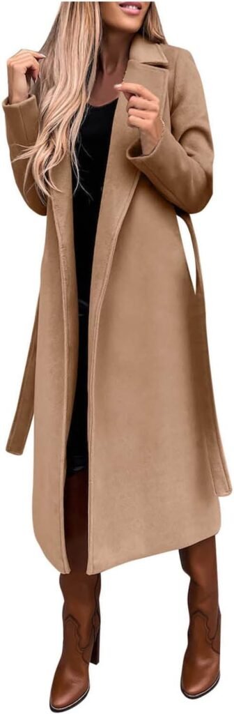 Long Trench Coats for Women Fashion Elegant Jacket Trench Coats Fall Winter Classic Lapel Windbreaker with Belt