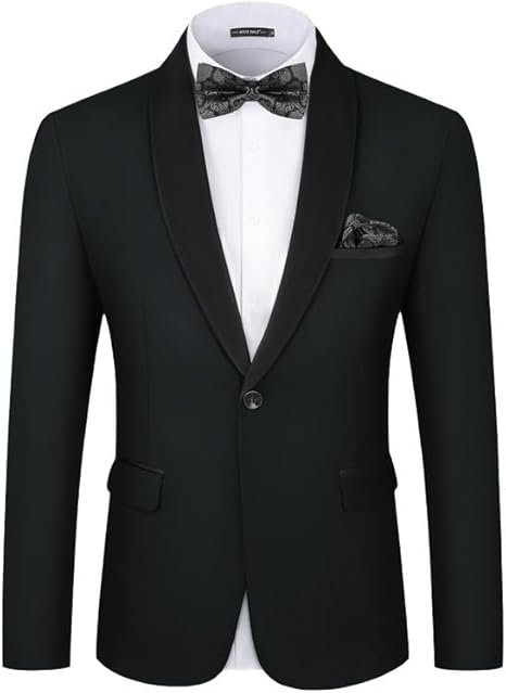 MAGE MALE Men’s Tuxedo Jacket Slim Fit One Button Solid Blazer Jacket for Dinner, Prom, Party