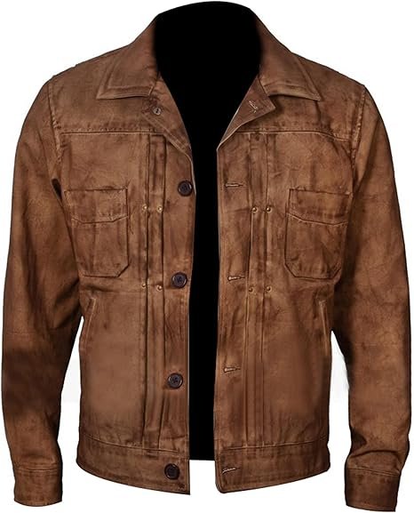 MAK ICON Kayce Dutton Yellow Season 3 Luke Grimes Wax Genuine Leather Brown Distressed Trucker Leather Jacket Men 001