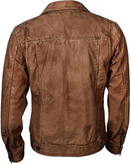 MAK ICON Kayce Dutton Yellow Season 3 Luke Grimes Wax Genuine Leather Brown Distressed Trucker Leather Jacket Men 002
