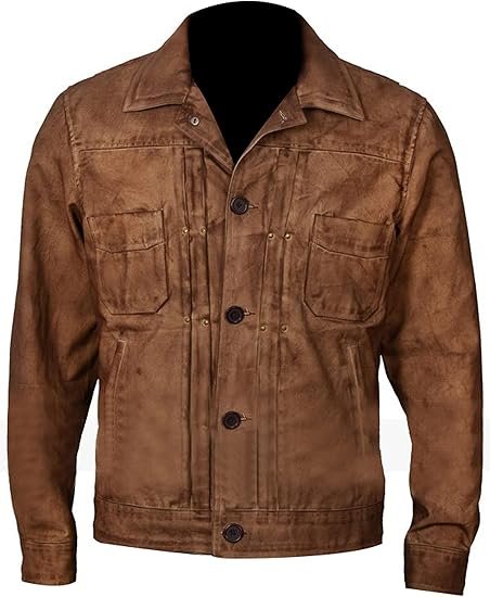 MAK ICON Kayce Dutton Yellow Season 3 Luke Grimes Wax Genuine Leather Brown Distressed Trucker Leather Jacket Men