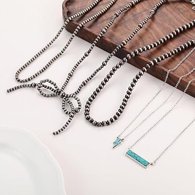 Navajo Pearl Bow Necklace Western Jewelry for Women Turquoise Choker Necklace Cowgirl 5PCS 002