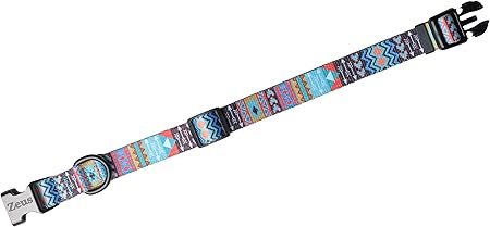 Personalized Dog Collar Tribal - Custom Engraved ID Tag Aztec - Small Medium or Large Size with Half Metal Buckle (Aztec, Small) 002