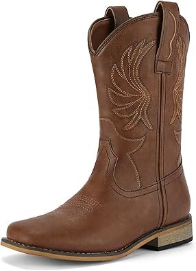 Rollda Kids Cowboy Boots for Boys Girls Western Square Toe Cowgirl Boots with Walking Heel