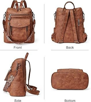 Shrrie Backpack Purse for Women Fashion Leather Backpack Purse Designer Travel Backpack Convertible Shoulder Bag with Wristlet 001