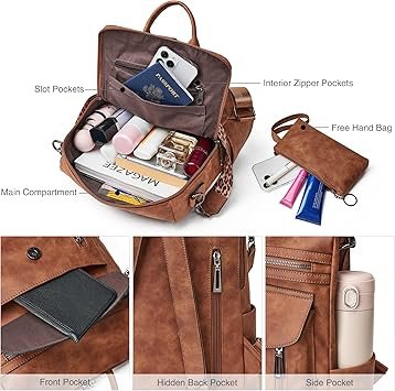 Shrrie Backpack Purse for Women Fashion Leather Backpack Purse Designer Travel Backpack Convertible Shoulder Bag with Wristlet 002
