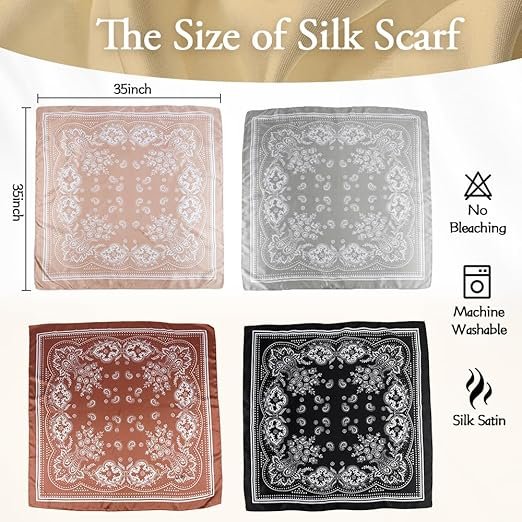 Silk Like Head Scarf for Women, Silk Hair Wrap for Sleeping, Women's Scarves & Wraps, 35in x 35in Bandanas for Women 001