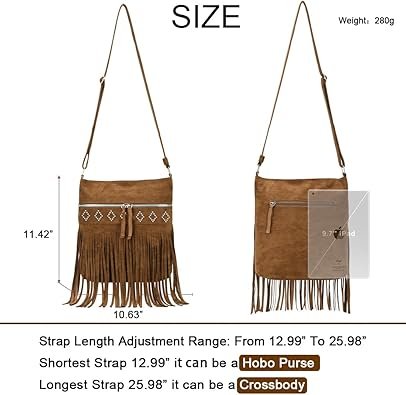 Sunwel Fashion Western Fringe Crossbody Bag with Studs Cowgirl Purse Faux Suede Shoulder Bag for Women 001