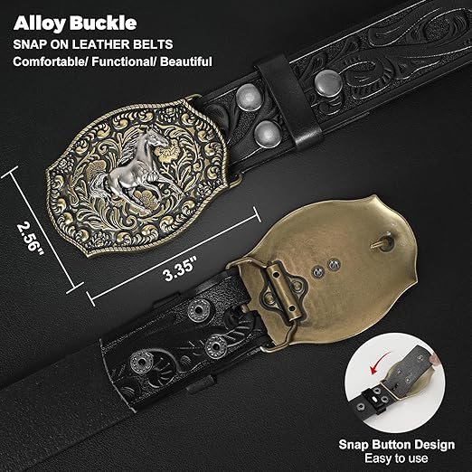 Western Leather Buckle Belt for Men Women Cowboy Cowgirl Mens Leather Belt for Jeans Christmas Men's Belt Gifts 002