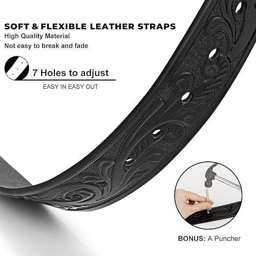 Western Leather Buckle Belt for Men Women Cowboy Cowgirl Mens Leather Belt for Jeans Christmas Men's Belt Gifts 003