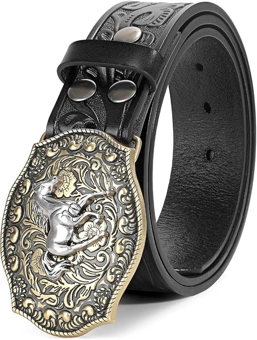 Western Leather Buckle Belt for Men Women Cowboy Cowgirl Mens Leather Belt for Jeans Christmas Men's Belt Gifts