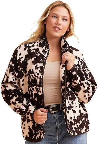 Wrangler Women's Cow Print Sherpa Jacket Multi S